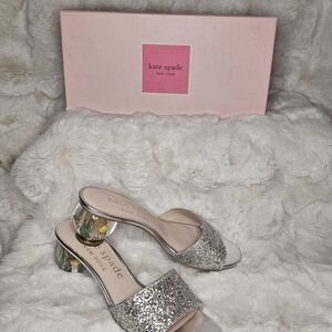Kate Spade Glitter Silver Mules